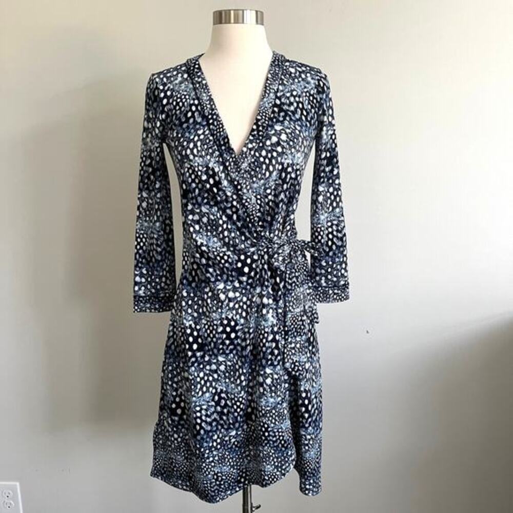 BCBG‎ Max Azria Wrap Dress Ellyette Blue Feather Work Wear XS